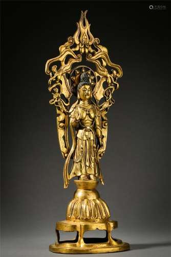 CHINESE GILT BRONZE STANDING BUDDHA