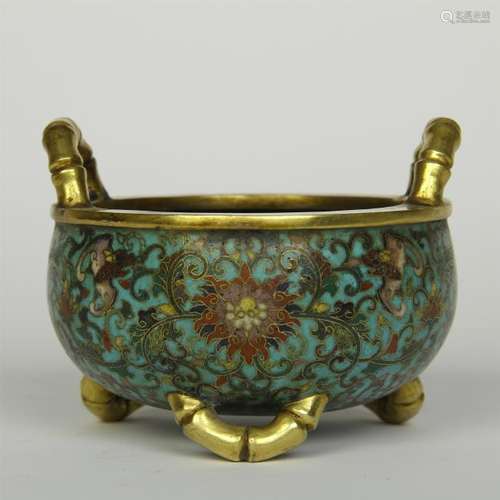 CHINESE CLOISONNE BAMBOO FEET ROUND CENSER