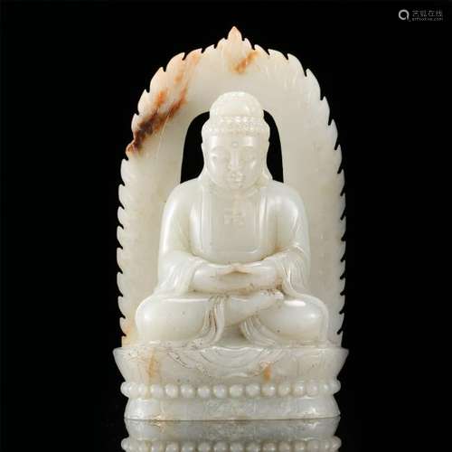 CHINESE JADE SEATED SAKYAMUNI