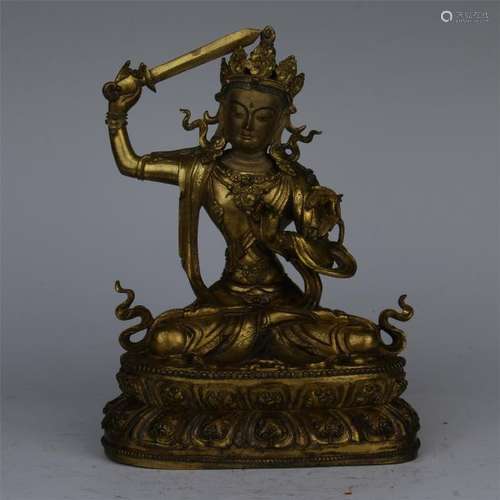 CHINESE GILT BRONZE SEATED THE BODHISATTVA MANJUSRI