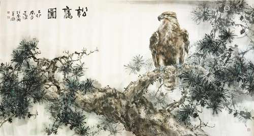 CHINESE SCROLL PAINTING OF EAGLE ON PINE TREE