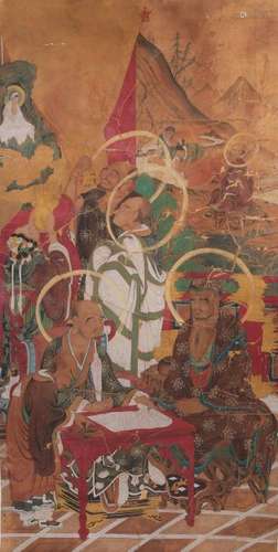 LARGE CHINESE SCROLL PAINTING OF LOHANS