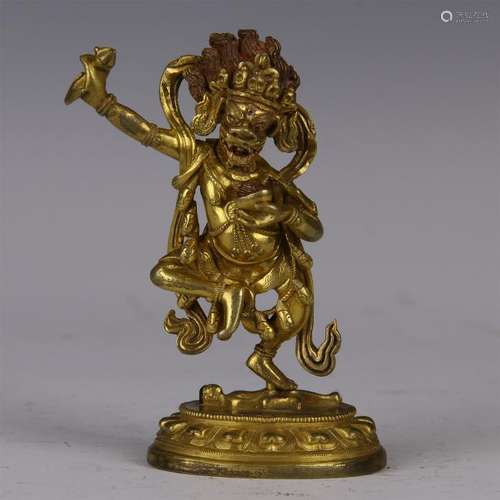 TIBETAN GILT BRONZE STANDING GOD OF WEALTH