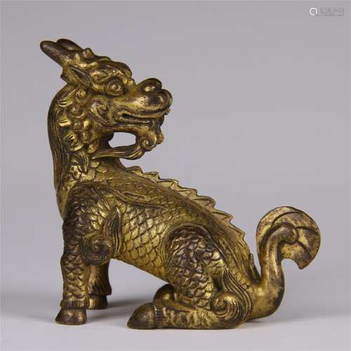 CHINESE GILT BRONZE SEATED FO DOG