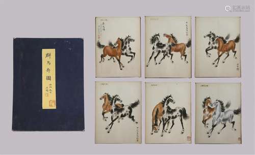 EIGHT PAGES OF CHINESE ALBUM PAINTING OF HORSE