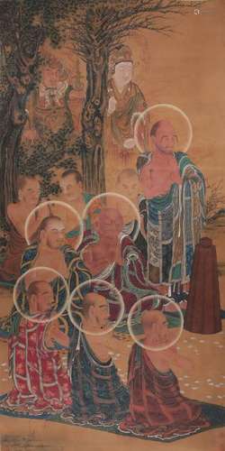 CHINESE SCROLL PAINTING OF LOHANS