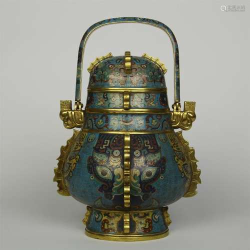 CHINESE CLOISONNE LONG HANDLE KETTLE