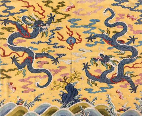 CHINESE KESI EMBROIDERY DOUBLE DRAGON TAPESTRY