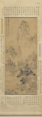 CHINESE SCROLL PAINTING OF MOUNTAIN VIEWS WITH