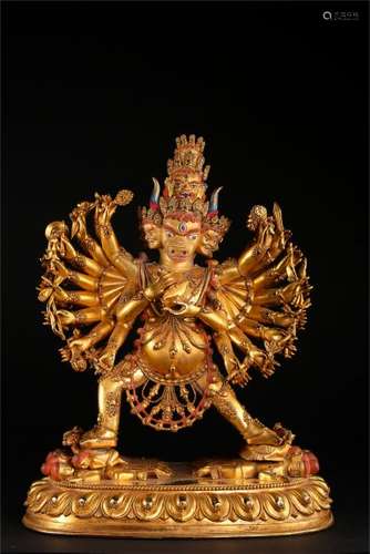 CHINESE GILT BRONZE STANDING YAMANTAKA