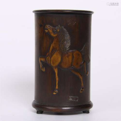 CHINESE BAMBOO HORSE BRUSH POT