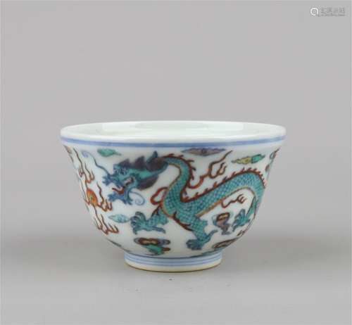 CHINESE PORCELAIN DOUCAI DRAGON BOWL