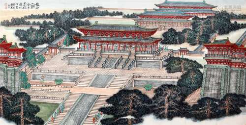 CHINESE SCROLL PAINTING OF TEMPLE