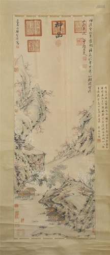 CHINESE SCROLL PAINTING OF MOUNTAIN VIEWS WITH