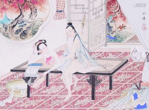 CHINESE SCROLL PAINTING OF EROTIC SIGHTS