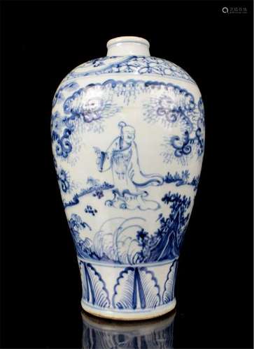 CHINESE PORCELAIN BLUE AND WHITE  FIGURES IN MOUNTAIN