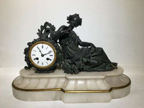 Bronze clock with marble stand, first half 20th C.