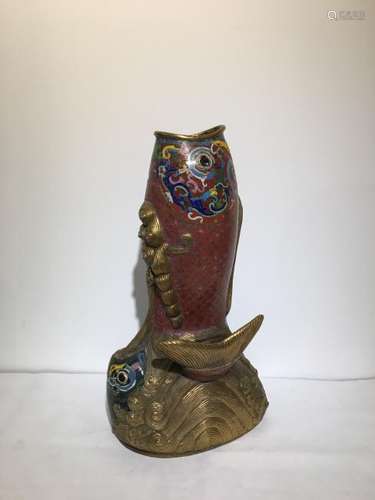 19/20th C. cloisonne vase, double fishes