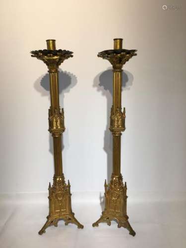 Pair gilt bronze candlesticks