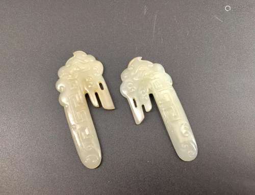 Pair white jade carved ornament