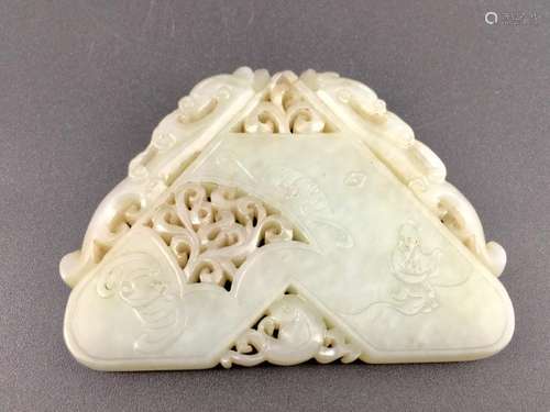 A nice carved jade triangle plaque