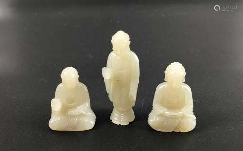 x3 lovely celadon jade carved figure of Buddhas