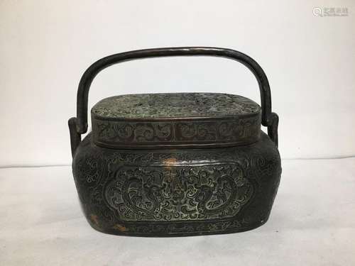 A low relief carved bronze censer; Qing dynasty