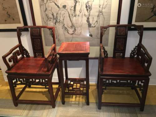 Set of 3 19th C. rosewood chairs/tea table