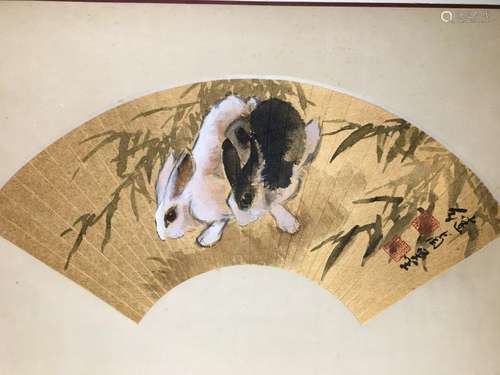 Fan shape chinese painting signed Liu Ji You