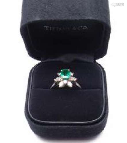 Vintage Tiffany & Co Irid Platinum Diamond Emerald