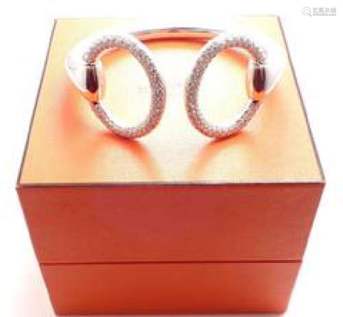 Hermes Nausicaa 18K White Gold Diamond Horsebit Cuff