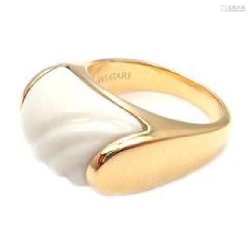 Bulgari 18k Yellow Gold Tronchetto White Ceramic Ring 6