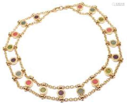 Bvlgari 18k Yellow Gold Coral Amethyst Agate Link