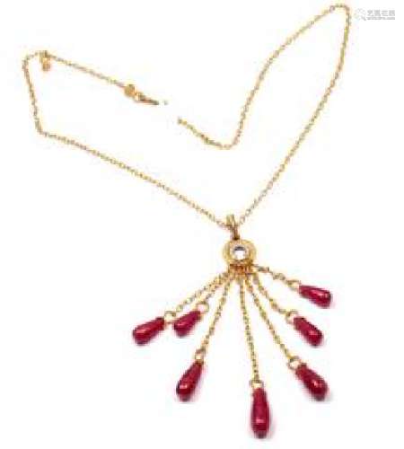 Gurhan 24k Yellow Gold Ruby Drop Necklace