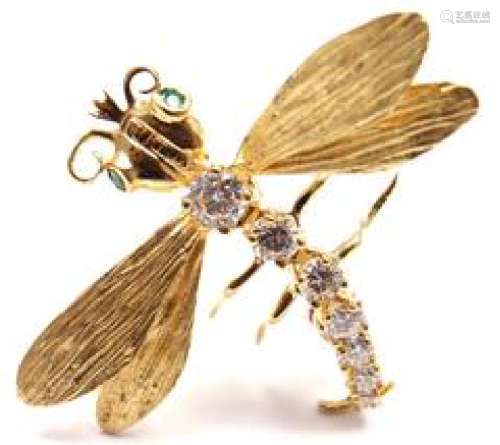 Herbert Rosenthal HR 18k Yellow Gold Diamond Dragonfly
