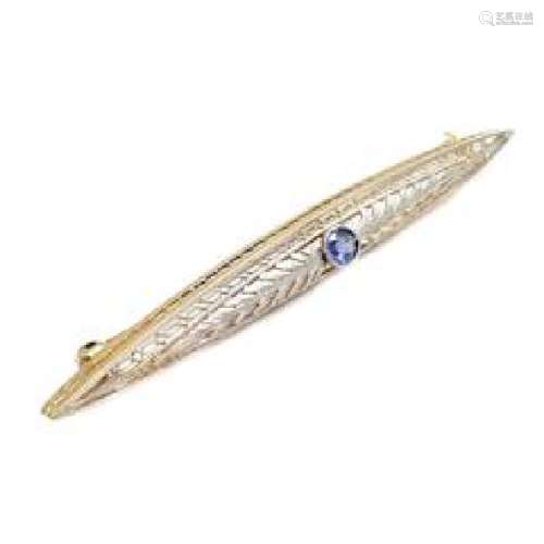 Estate 14k Yellow White Gold Tanzanite Art Deco Bar