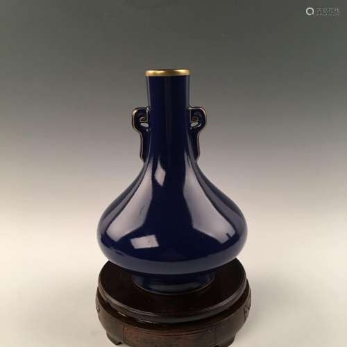 Chinese Blue Glazed Vase With Qianlong Mark