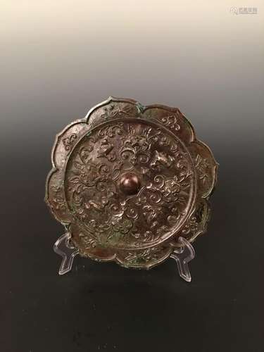 Bronze Mirror with Curling Grass Pattern