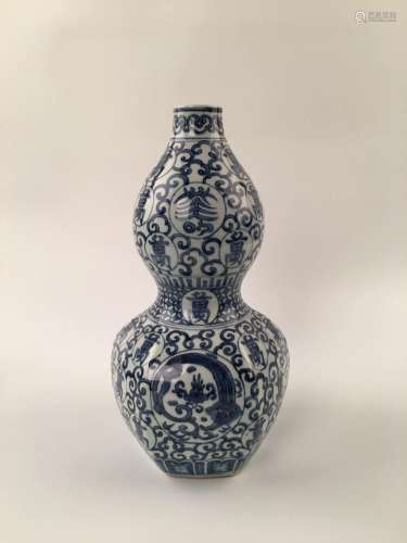 Chinese  Blue&White Porcelain Double-Gourd And  Wan Li Marker