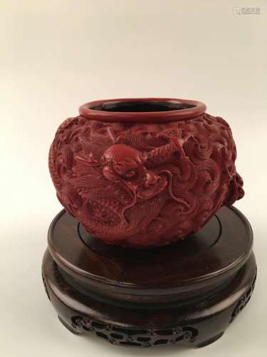 Chinese Dragon Carved Lacquer Jar