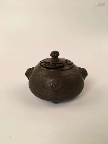 Chinese Brozen Incense Burner With Lid