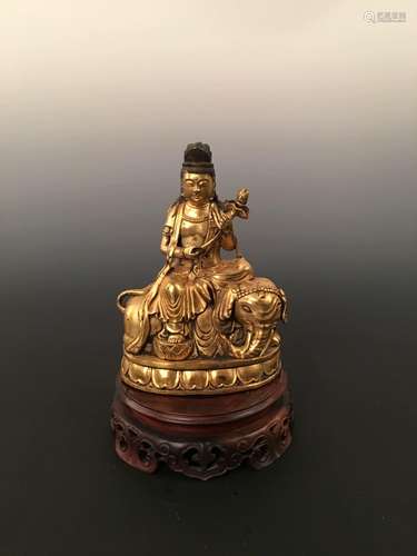 Glit Bronze Samantabhadra Bodhisattva Rides on Elephant