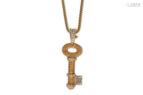 A diamond and yellow sapphire key pendant necklace, by Theo Fennell