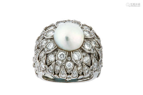 A natural pearl and diamond dress ring