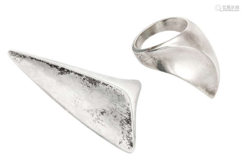 A brooch, by Henning Koppel, and a ring, by Hans Hansen, for Georg Jensen