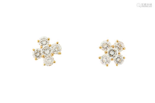 A pair of diamond cluster earstuds, by Tiffany & Co.