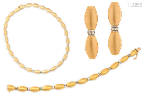 A diamond-set necklace, bracelet and earring suite