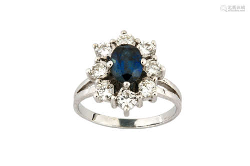 A sapphire and diamond cluster ring