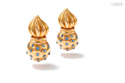 A pair of sapphire earclips, by Benoit de Gorski
