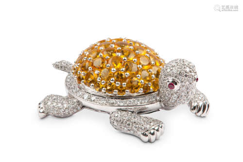 A citrine and diamond turtle brooch